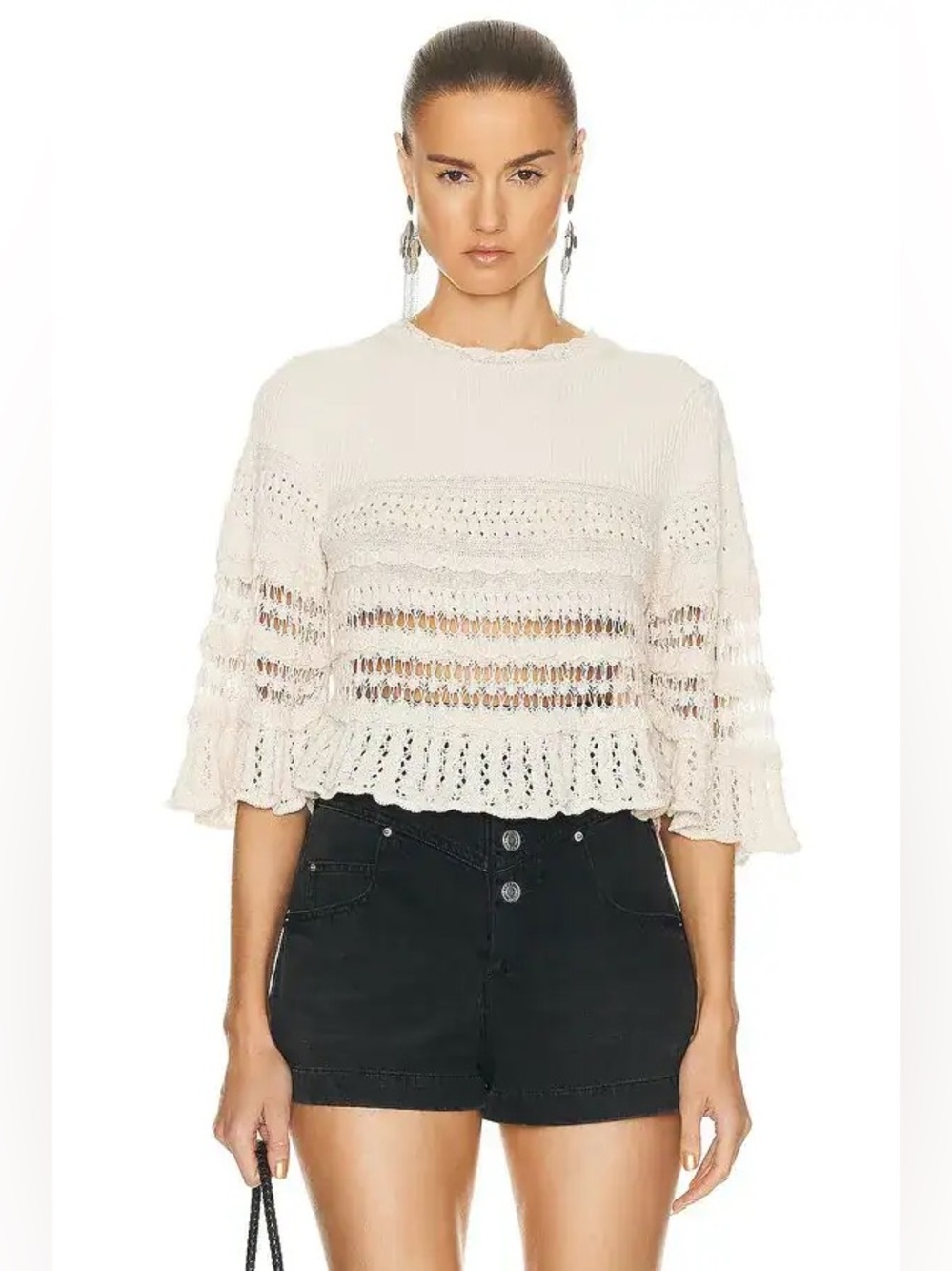 ISABEL MARANT ETOILE Frizy Crochet Knit Cropped Sweater Top- size FR 38/US 4-6 - Picture 4 of 10